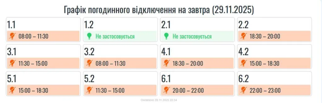 У суботу на Прикарпатті заплановані погодинні вимкнення електроенергії