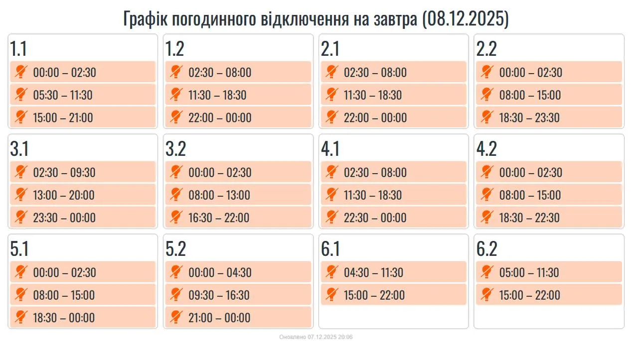 Сьогодні на Прикарпатті діятимуть погодинні вимкнення електроенергії