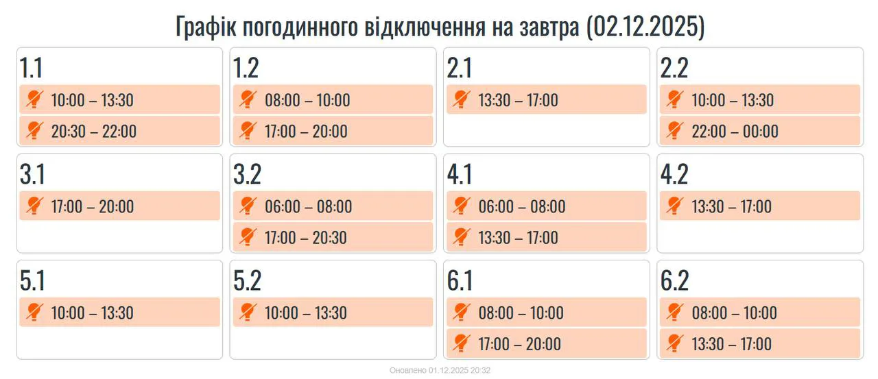 На Прикарпатті 2 грудня знову застосують погодинні вимкнення електроенергії