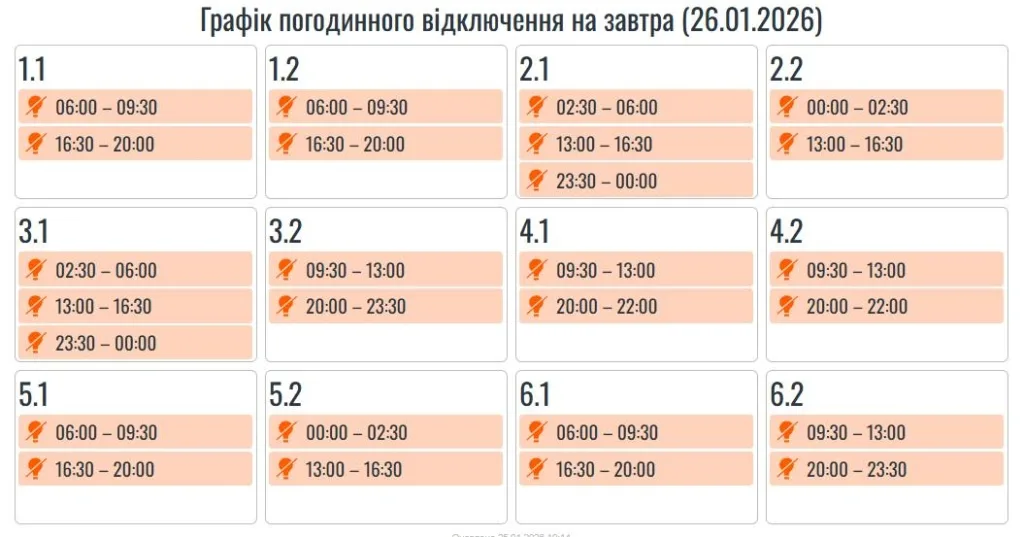 Сьогодні на Прикарпатті діятимуть графіки погодинних вимкнень світла