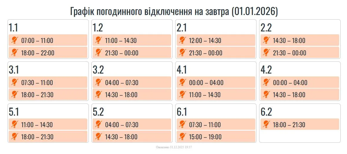 Сьогодні на Прикарпатті діятимуть графіки погодинних вимкнень електроенергії