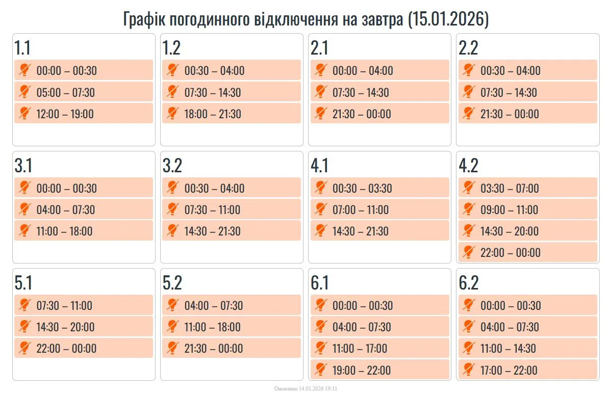 Сьогодні на Прикарпатті діятимуть графіки погодинних вимкнень електроенергії