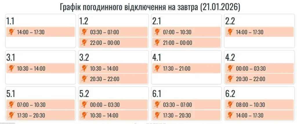 Сьогодні на Прикарпатті діятимуть графіки погодинних вимкнень електроенергії