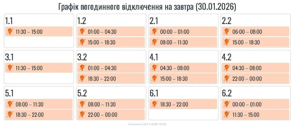 30 січня на Прикарпатті запровадять погодинні вимкнення електроенергії