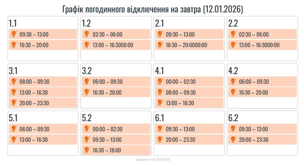 У понеділок на Прикарпатті діятимуть графіки погодинних вимкнень електроенергії