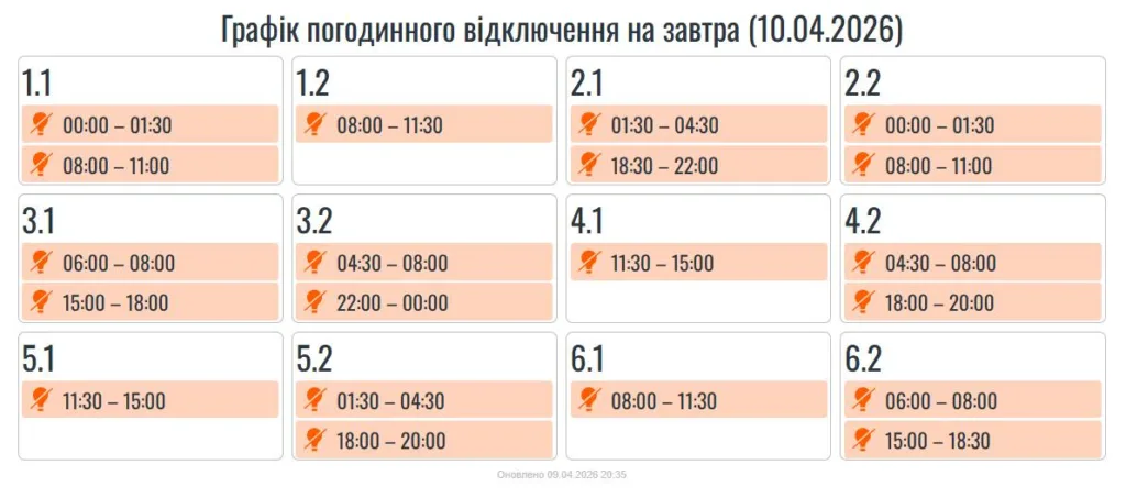 Сьогодні на Прикарпатті діятимуть погодинні вимкнення електроенергії